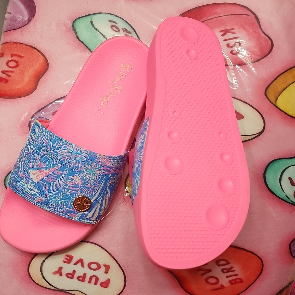 New Lilly Pulitzer Boca Blue Its A Sailabration Show Cabana Slide Sandal Size 8 - Picture 8 of 11